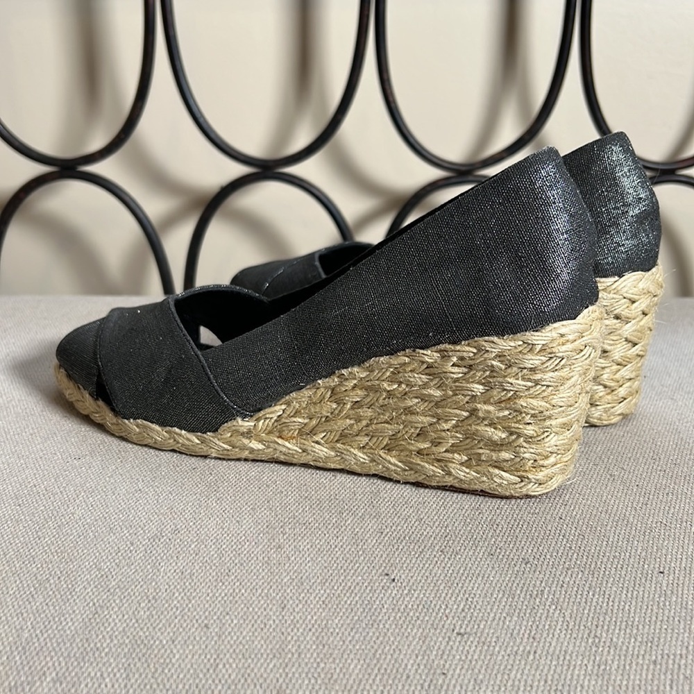 Lauren RL Cecilia open toe black with silver canvas sparkle Espadrilles wedge 7B - Picture 4 of 10